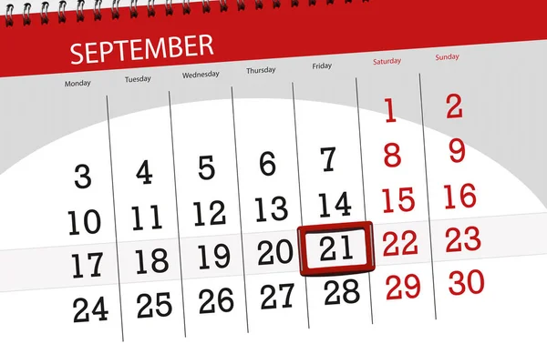 Calendar planner for the month, deadline day of the week, 2018 september, 21, Friday