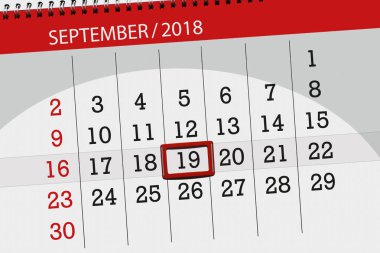 Ayın son günü haftanın 2018, 19 Eylül, Çarşamba için Takvim Planlayıcısı