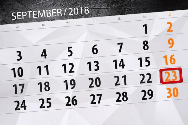 Calendário planejador para o mês, data limite do dia da semana, 2018 setembro, 23, domingo — Fotografia de Stock