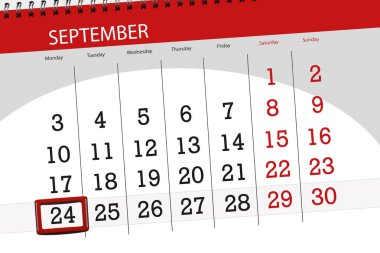 Ayın son günü haftanın 2018, 24 Eylül, Pazartesi için Takvim Planlayıcısı