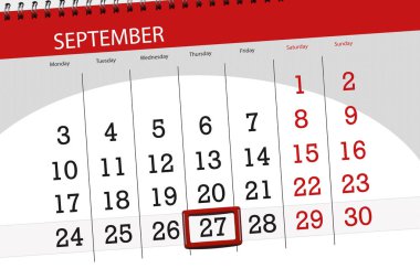 Ay, hafta, 2018, 27 Eylül, Perşembe gününün son tarih için Takvim Planlayıcısı