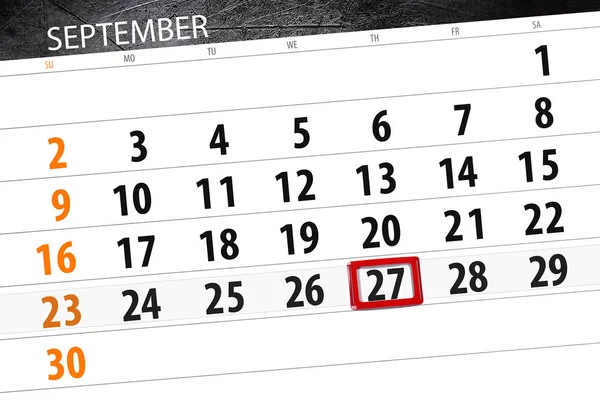 Kalendář planner pro měsíc, termín den v týdnu, 2018, 27. září, čtvrtek — Stock fotografie