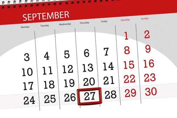 Kalendář planner pro měsíc, termín den v týdnu, 2018, 27. září, čtvrtek — Stock fotografie
