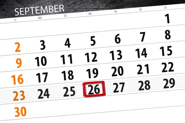 Planificador de calendario para el mes, fecha límite día de la semana, 2018 septiembre, 26, miércoles — Foto de Stock