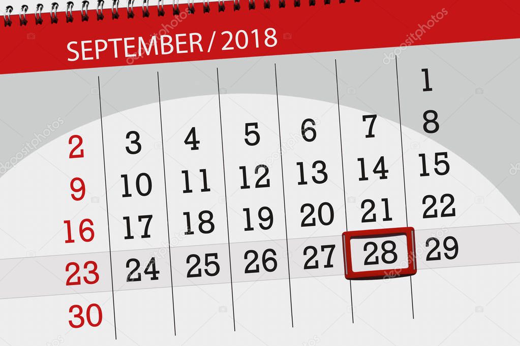 Calendar planner for the month, deadline day of the week, 2018 september, 28, Friday