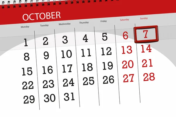 Calendrier planificateur pour le mois, date limite de la semaine 2018 octobre, 7, dimanche — Photo