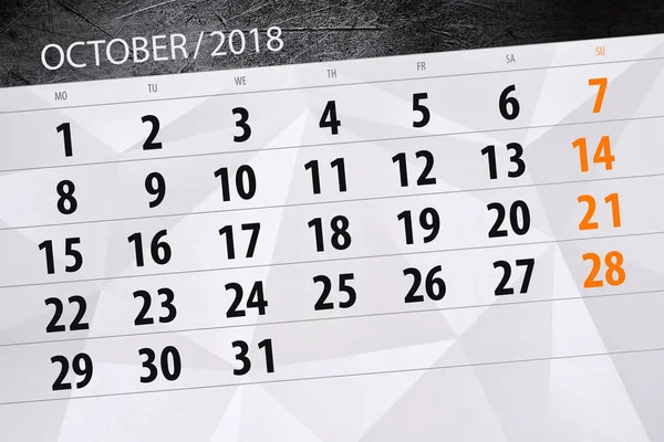 Agenda du mois, date limite de la semaine 2018 octobre — Photo