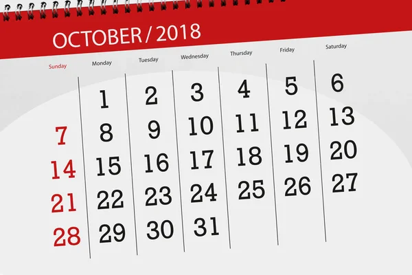 Agenda du mois, date limite de la semaine 2018 octobre — Photo