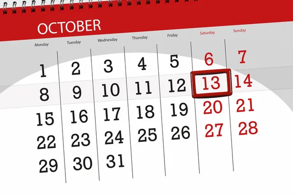 Calendrier planificateur pour le mois, date limite de la semaine 2018 octobre, 13, samedi — Photo