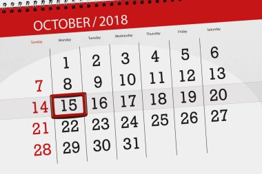 Ayın son günü hafta 2018 Ekim 15, Pazartesi için Takvim Planlayıcısı