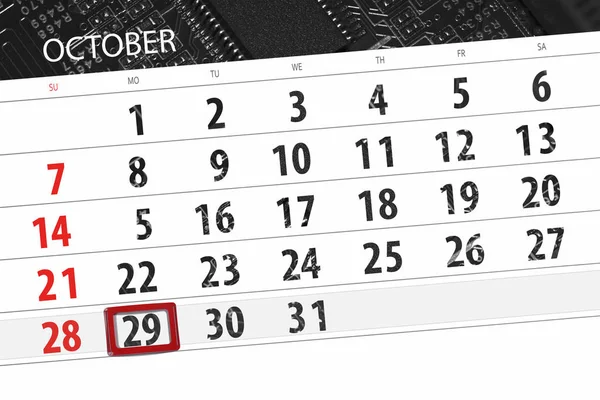 Technologie kalender planner voor de maand, de dag van de termijn van de week 2018, 29 oktober, maandag — Stockfoto