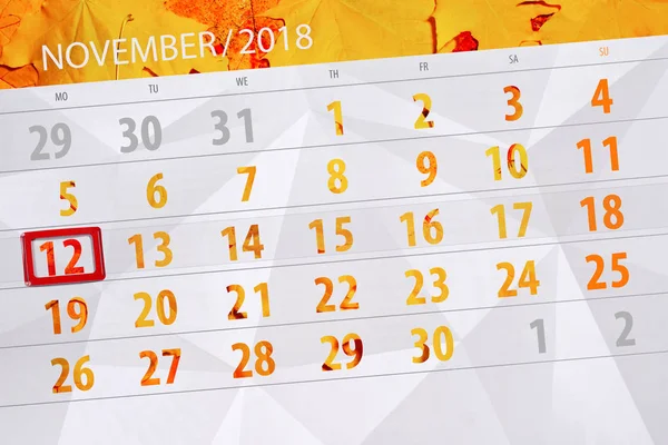 Planificador de calendario para el mes, fecha límite día de la semana 2018 noviembre, 12, lunes —  Fotos de Stock