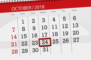 Ayın son günü hafta 2018 Ekim 24, Çarşamba için Takvim Planlayıcısı