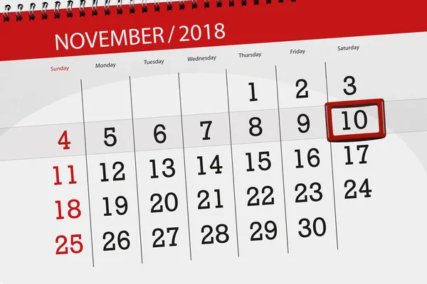 Calendrier planificateur pour le mois, date limite de la semaine 2018 novembre, 10, samedi — Photo