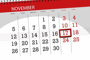 Ayın son günü hafta 2018 Kasım, 17, Cumartesi için Takvim Planlayıcısı