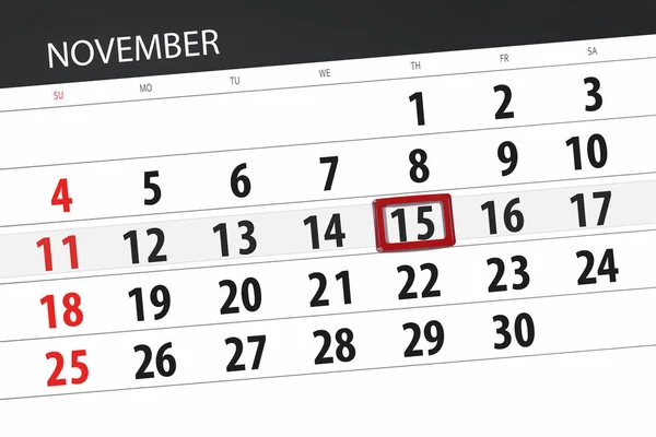 Ayın son günü hafta 2018 Kasım, 15, Perşembe için Takvim Planlayıcısı