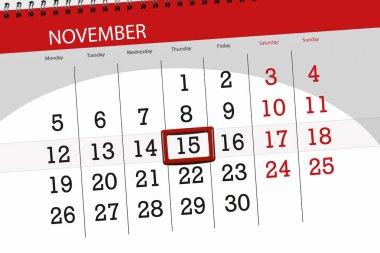 Ayın son günü hafta 2018 Kasım, 15, Perşembe için Takvim Planlayıcısı