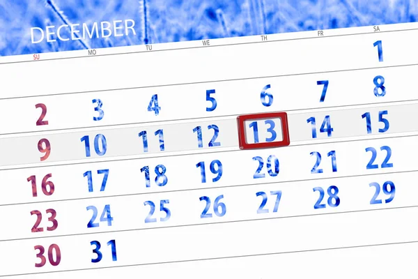 Planificador de calendario para el mes diciembre 2018, fecha límite, jueves, 13 — Foto de Stock