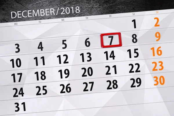 Calendário planejador para o mês de dezembro de 2018, data limite, sexta-feira, 7 — Fotografia de Stock