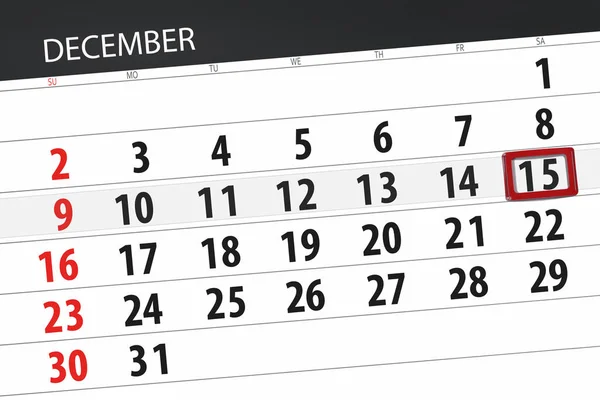 Ημερολόγιο για το σχεδιασμό για το μήνα Δεκεμβρίου 2018, προθεσμία ημέρα, Σάββατο, 15 — Φωτογραφία Αρχείου