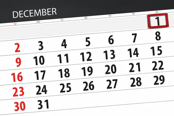 Planner kalendarz dla miesiąca grudnia 2018 r., termin dnia, 1, sobota — Zdjęcie stockowe