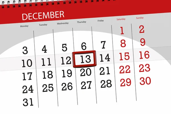 Calendário planejador para o mês de dezembro de 2018, data limite, quinta-feira, 13 — Fotografia de Stock