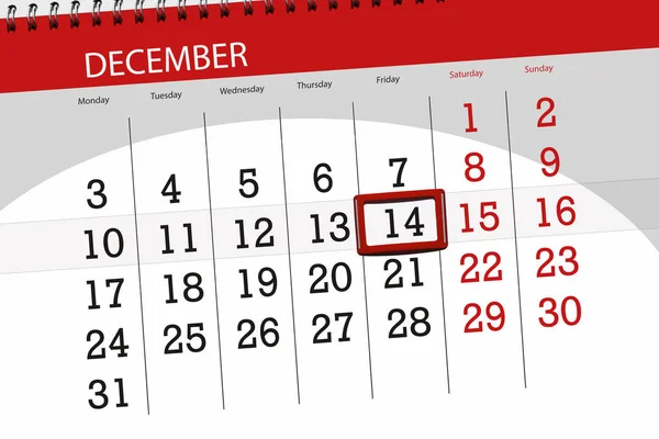 Calendar planner for the month december 2018, deadline day, friday, 14 — Stock Photo, Image