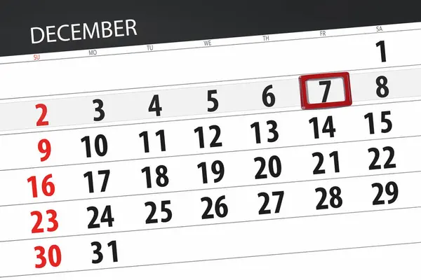Ημερολόγιο για το σχεδιασμό για το μήνα Δεκεμβρίου 2018, προθεσμία ημέρα, Παρασκευή, 7 — Φωτογραφία Αρχείου