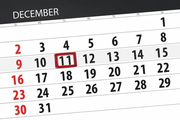 Calendário planejador para o mês de dezembro de 2018, data limite, terça-feira, 11 — Fotografia de Stock