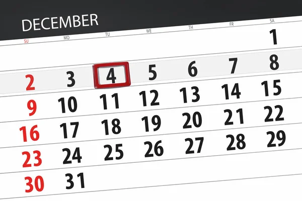 Ημερολόγιο για το σχεδιασμό για το μήνα Δεκεμβρίου 2018, προθεσμία ημέρα, Τρίτη, 4 — Φωτογραφία Αρχείου
