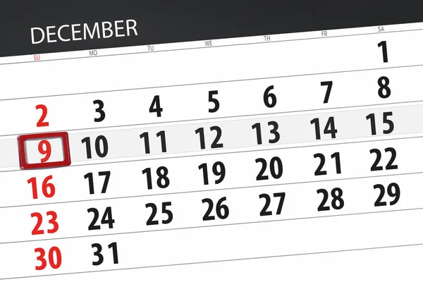 Calendário planejador para o mês de dezembro de 2018, data limite, domingo, 9 — Fotografia de Stock