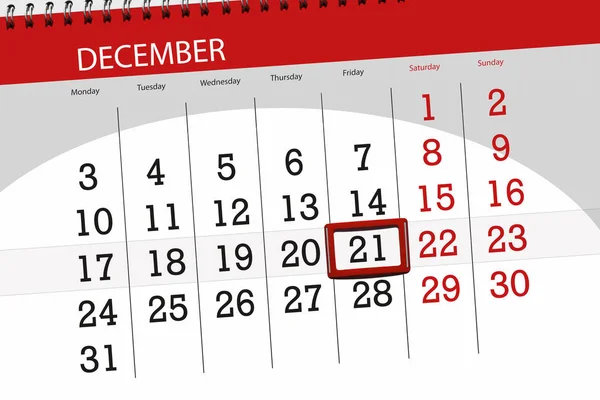 Calendar planner for the month december 2018, deadline day, friday, 21 — Stock Photo, Image