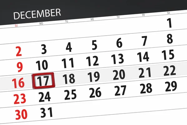 Ημερολόγιο για το σχεδιασμό για το μήνα Δεκεμβρίου 2018, προθεσμία μέρα, Δευτέρα, 17 — Φωτογραφία Αρχείου