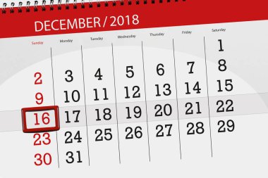 Ayın son günü, Pazar, 16 Aralık 2018 için Takvim Planlayıcısı