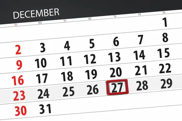 Kalenderblatt für den Monat Dezember 2018, Deadline: Donnerstag, 27. Dezember — Stockfoto