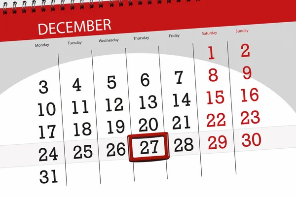 Calendar planner for the month december 2018, deadline day, thursday, 27 — Stock Photo, Image