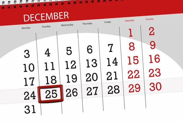 Planificador de calendario para el mes diciembre 2018, fecha límite, martes, 25, Navidad — Foto de Stock
