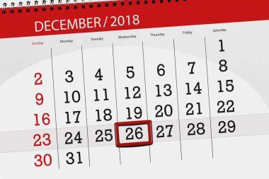 Ayın son günü, Çarşamba, 26 Aralık 2018 için Takvim Planlayıcısı