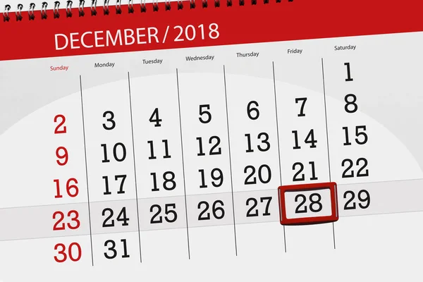 Planificador de calendario para el mes de diciembre de 2018, fecha límite, viernes, 28 — Foto de Stock