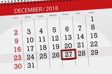 Ayın son günü, Perşembe, 27 Aralık 2018 için Takvim Planlayıcısı