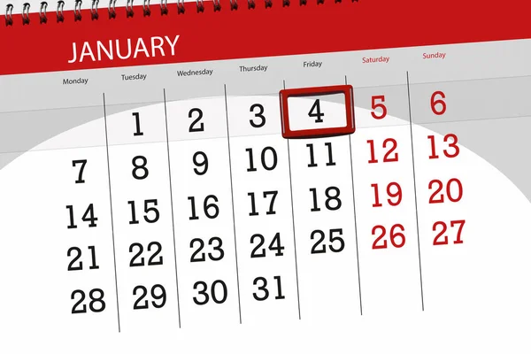 Planificador de calendario para el mes enero 2019, fecha límite, 4, viernes — Foto de Stock