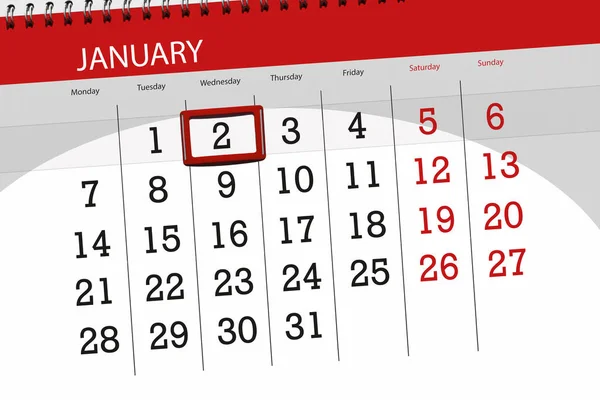 Планировщик календаря на месяц январь 2019, крайний срок, 2, среда — стоковое фото