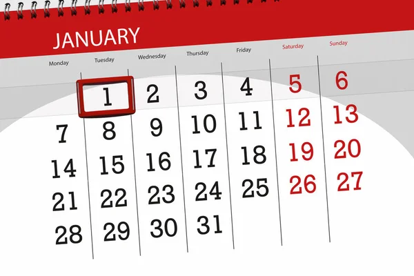 Календарь планировщик на месяц январь 2019, крайний срок, 1, вторник — стоковое фото