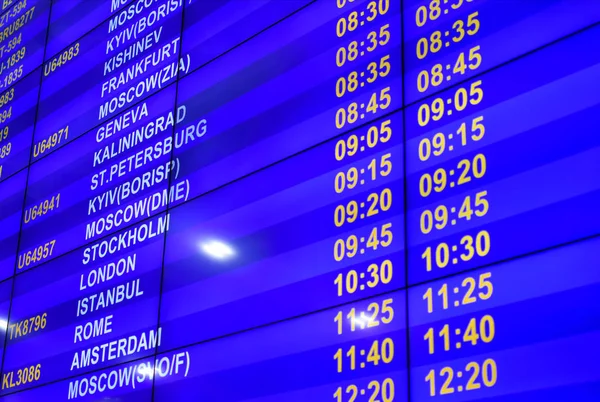 Digital information board with the schedule of flights at the airport