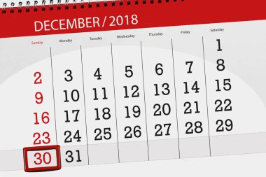 Ayın son günü, Pazar, 30 Aralık 2018 için Takvim Planlayıcısı