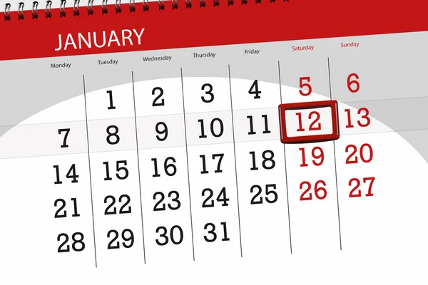 Планировщик календаря на месяц январь 2019, крайний срок, 12, суббота — стоковое фото