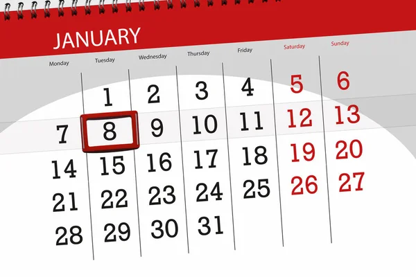 Calendar planner for the month january 2019, deadline day, 8, tuesday — Stock Photo, Image