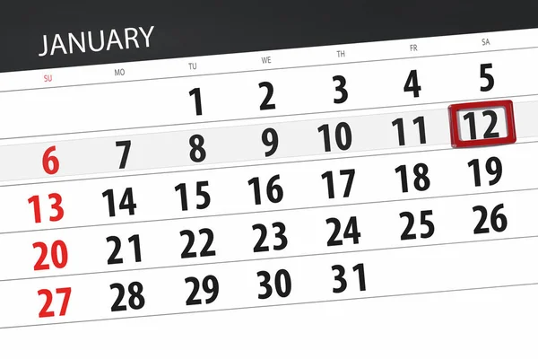 Ημερολόγιο για το σχεδιασμό για το μήνα Ιανουάριο 2019, ημέρας προθεσμία, 12, Σάββατο — Φωτογραφία Αρχείου