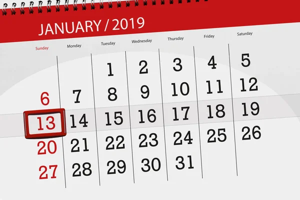 Planificador de calendario para el mes enero 2019, fecha límite, 13, domingo —  Fotos de Stock