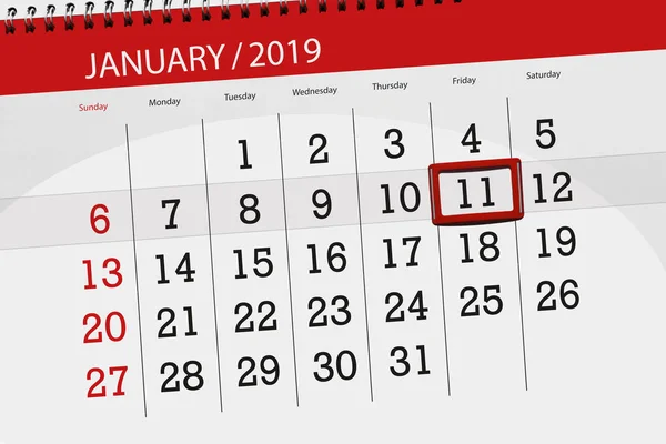 Naptár tervező-a hónap január 2019, utolsó napján, 11, péntek — Stock Fotó